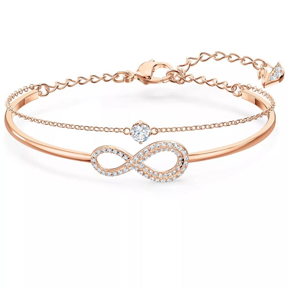Swarovski Crystal Infinity Symbol Double Row Bangle Bracelet in Rose Gold